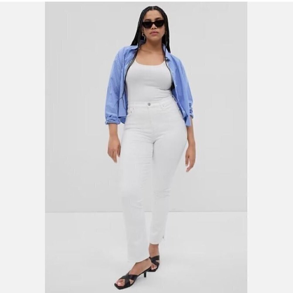 GAP High Rise Vintage Slim Straight Jeans White Stretch Split Hem 33/16 NWT $80